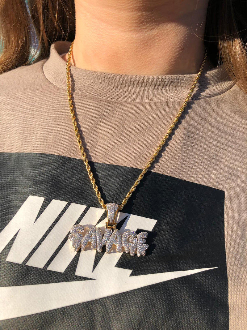 Savage Pendant and Rope Chain Cubic Zirconia Silver DripLondon